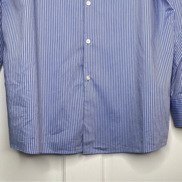 Boss Hugo Boss Mens Sharp Fit Blue Pinstripe Button Front Dress Shirt 17L 34/35 - Picture 5 of 15